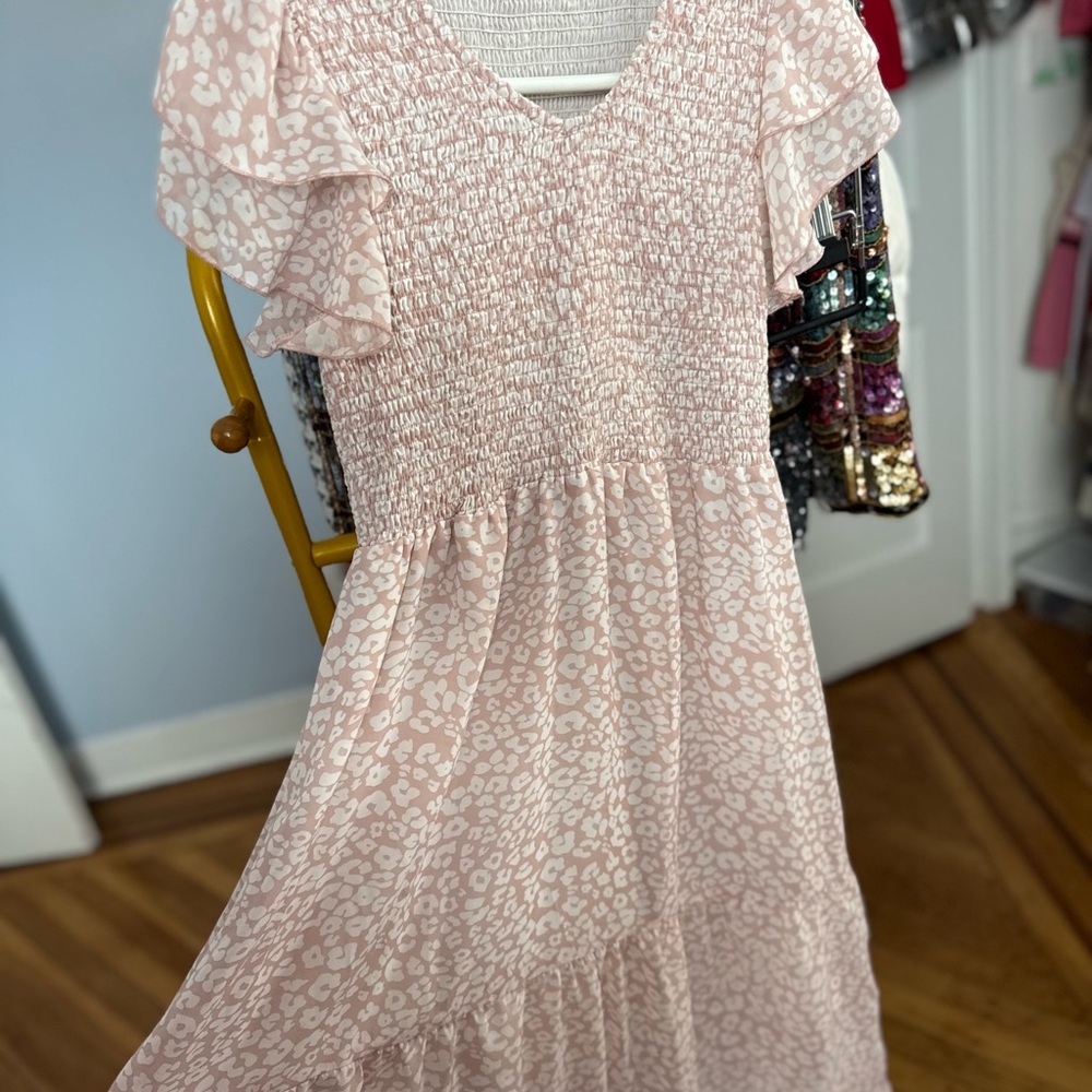 Girls' Pink Smocked Flutter Sleeve Dress